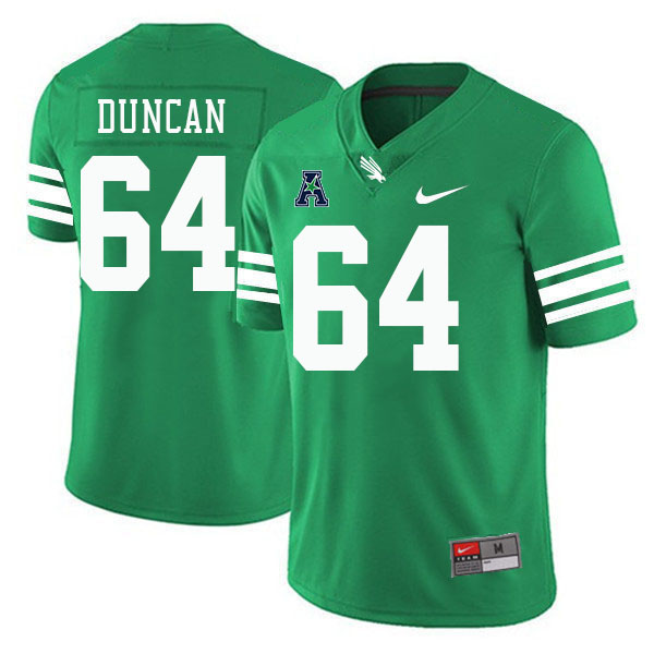 #64 Jett Duncan North Texas Mean Green College Football Jerseys Stitched-Green